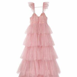 Lulus Fabulous Poise Pink Tulle Tiered Maxi Dress XL Worn Once